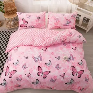 3pcs Fashion Fresh Down Comforter Set, Butterfly Flower Print Bedding Set, Soft Breathable Quilt Cover, Bedroom Guest Room Decor, Breathable Duvet Set, Soft Bedding Sets