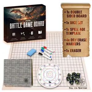 DND Foldable Game Set With Double-Sided Battle Game Board And Dice Set, Wet/Dry Erase Terrain Grid Map, With Spell AOE Template, Perfect TableTop RPG Kit for DND, Pathfinder Board Game Players