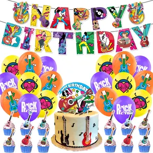 32-Piece Guitar Music Theme Birthday Party Decoration Set, Includes Guitar Banners, Cake Topper, Balloons, Perfect for Guitar Rock Music Lovers