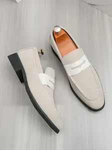 Men's Fashion PU Leather Affordable Loafers, Casual Slip-On Flat Business Shoes, Plain Pattern, Rubber Sole, All Seasons Footwear