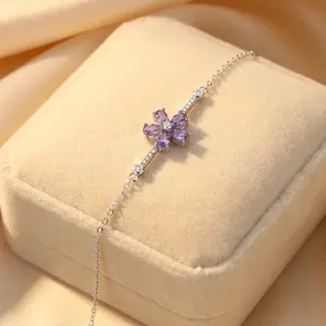 925 Silver Purple Flower CZ Bracelet | Gold Silver Chain | Gift for Her outdoorfun