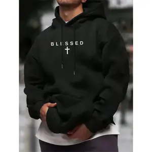 Tiktok Trendy 'blessed' Cross Graphic Hoodie, Soft Fleece Hooded Sweatshirt, Comfortable Faith Inspired Casual Wear
