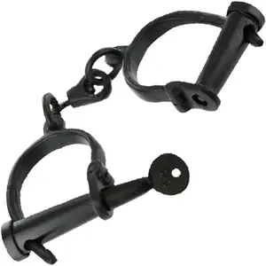 Medieval Warrior Iron Shackles Replica Hand Forged Dungeon Handcuffs Blackened Steel for LARP, Cosplay