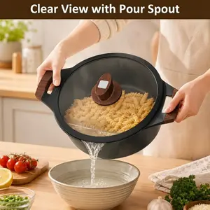 Nonstick Stock Pot, 6.5 Qt Soup Stock Pot with Strainer Lid, Induction Cooking Pot with Visible Lid for Pasta,Spaghetti, Ceramic Casserole Makes for Effortless Cleanup