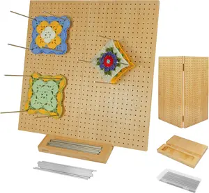 15.5" x 15.5"Foldable Crochet Blocking Board with Pins,Granny Square Blocking Board,Blocking Mats for Knitting with 35 5.9"Stainless Steel Rod Pins, Crocheting Accessories Gifts for Crocheters