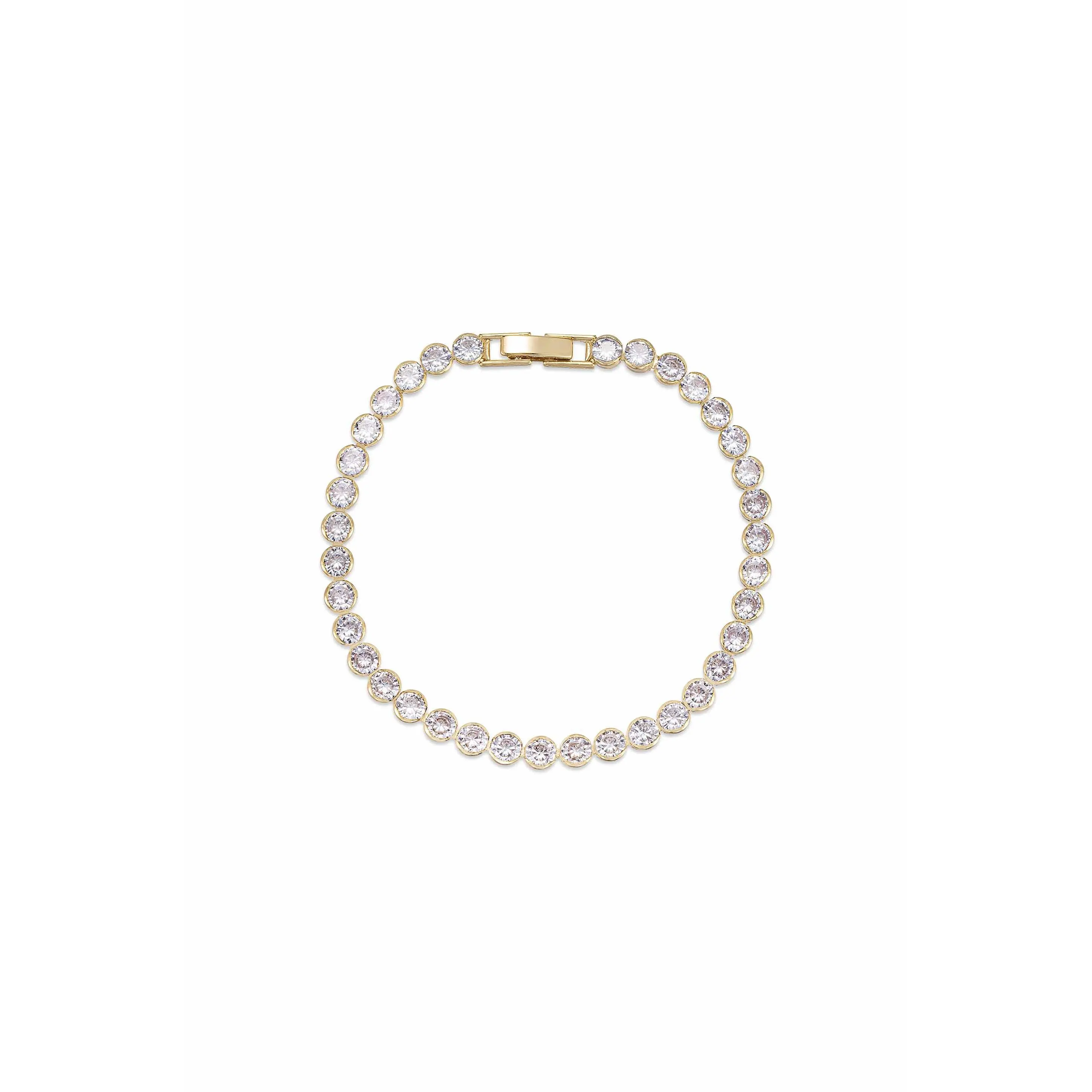Ettika Women's 18k Gold Plated Crystal Chain Tennis Bracelet with Cubic Zirconia for Wrist Support 6.5 Inches Snap Lock Closure
