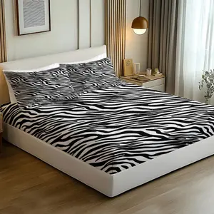 3-Piece Zebra Pattern Theme Bedding Set, Fashionable and Wild Charm Fitted Sheet Set, Bed Sheets, Suitable for People Who Like Trendy Elements and Pursuit of Personalized Home Style, Includes 1 Fitted Sheet and 2 Pillowcases