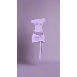 Purple Onyx Short Sleeve & Mini Skirt Set (with drape tie ruched set)