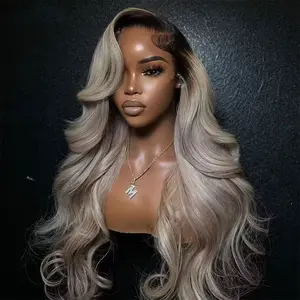 Milk Tea Ombre Ash Blonde Lace Front Wig Human Hair Upgrades 13x6 Body Wave Lace Front Wig for Women HD Invisible Frontal Wig For Women Brown Root Ombre Human Hair Wig SpringStatements