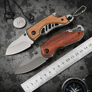 2pcs Kitchen Folding Fruit Knives Set - Durable Stainless Steel Blades with Sandalwood Handles. Perfect for Camping, BBQ, and Hiking. Great for Apple Peeling and Multi-Purpose Use
