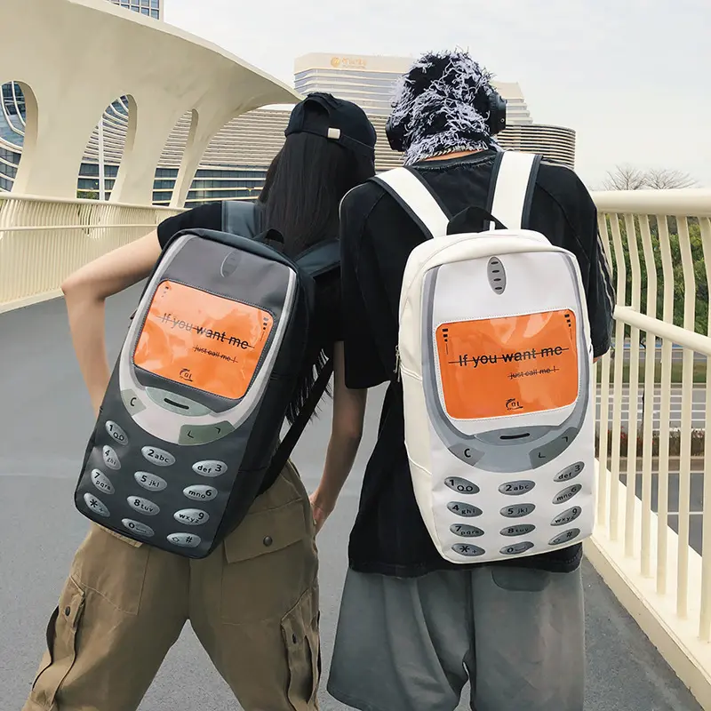 Y2K-Style Creative Vintage Mobile Phone-Shaped School Backpack - Quirky Statement Piece with Spacious Design for Street-Style Enthusiasts, Daily Commuting
