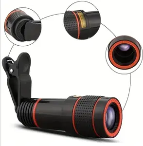 Mobile Phone Attachment Lens, Mobile Zoom Lens, Mobile Camera and Accessories, 8X, 12X, 20X, Smartphone and Tablet Long Focus Telephoto with Clip, Black