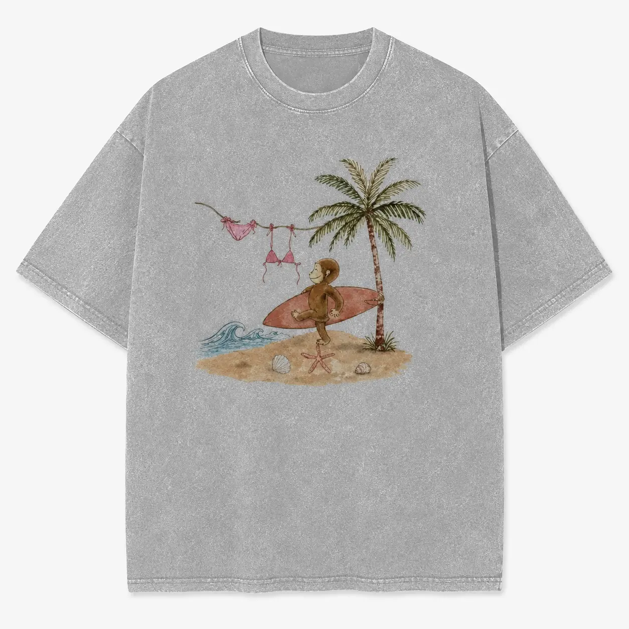 Curious George Surfing Y2K Summer T-Shirt  Vintage Graphic Tee Graphic Tee  Cotton Short Sleeve T Shirt Cute Shirts Vacation Clothing Casual Summer Outfits for Men and Women