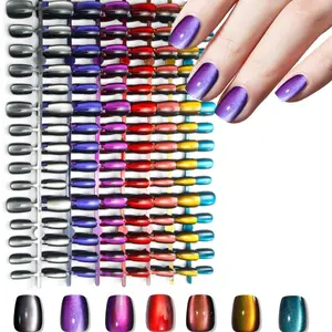 210pcs Cat Eye Press on Nails for Women 7 Colors Short Square Reusable Nail Tips in 15 Sizes Long Lasting Salon Fake Nails Stick on Artificial Acrylic False Nail Tips — Chameleon Series