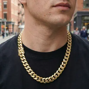 14K Gold Plated Heavy Mens Soild Cuban Link Chain Necklace and Bracelet Set Miami 8/10/12/14MM Hip Hop Jewelry GiftValentine's Day Gift