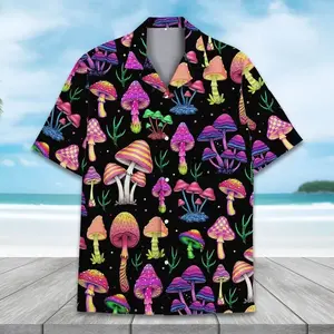 Mushroom Colorful Hawaiian Shirt, Mushroom Neon Design Summer Button Down Shirt, Tropical Aloha Shirt, Gift for Him or Her