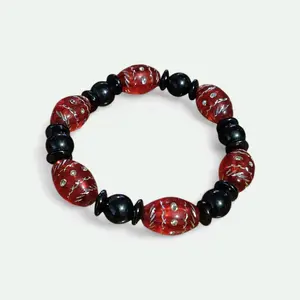 Artisan Handcrafted Red & Black Lodestone Magnetite Stretch Bracelet