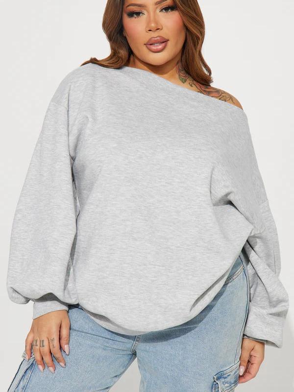 Vera Off Shoulder Oversized Sweatshirt in Heather Grey - Long Sleeve Fleece, Oversized Fit, 60% Cotton 40% Polyester, Perfect for Casual Outings