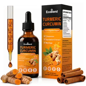 Ecoblend Turmeric Curcumin Complex Liquid Drops with Cinnamon, Dandelion & Chamomile | High-Absorption Herbal Blend with Moringa & Ginger | Pineapple&Orange Flavor | 2 fl oz