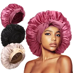 Satin Bonnet Silk Bonnet for Sleeping Double Layer Satin Lined Hair Bonnet with Tie Band Bonnets for Women Natural Curly Hair