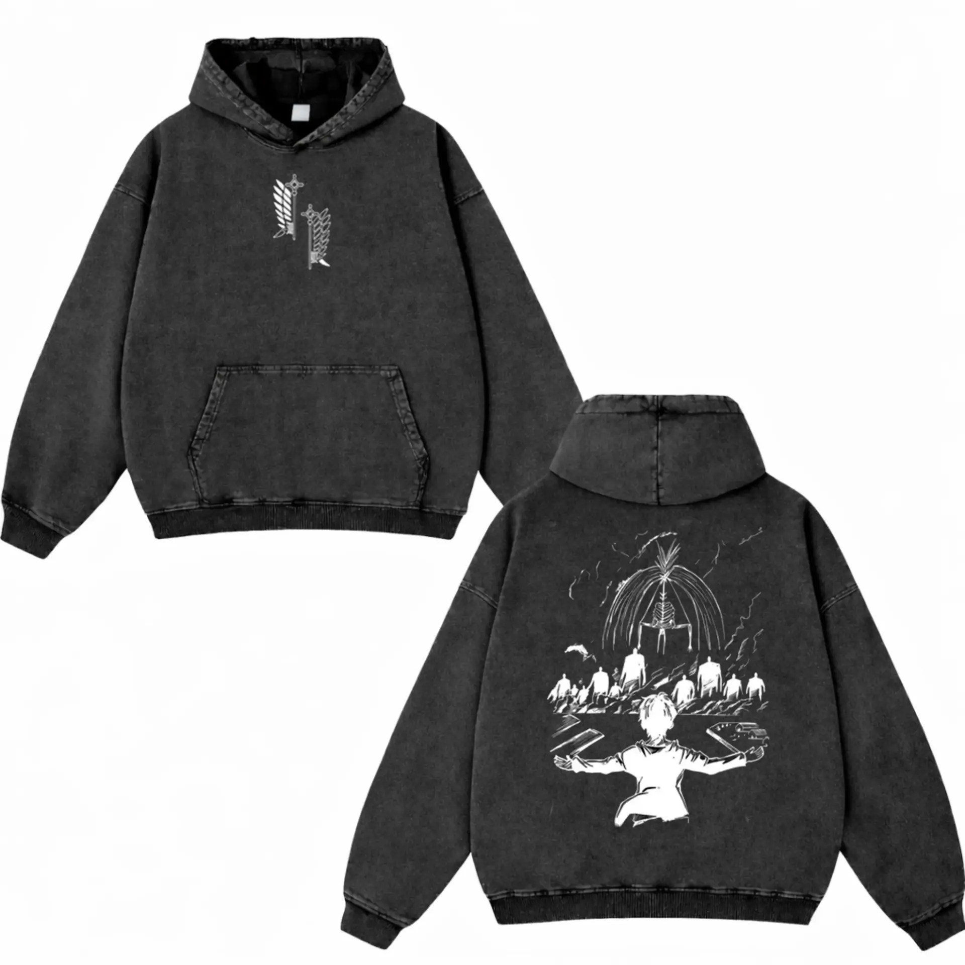Attack on Titan Oversized Vintage Washed Hoodie, Manga Tee Shirt, Vintage Inspired, Anime Gift Tee, Y2K Shirt