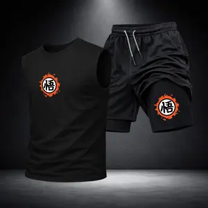 Men’s Black Workout Set Sleeveless Tank Top & Sports Shorts 2-Piece Gym Outfit