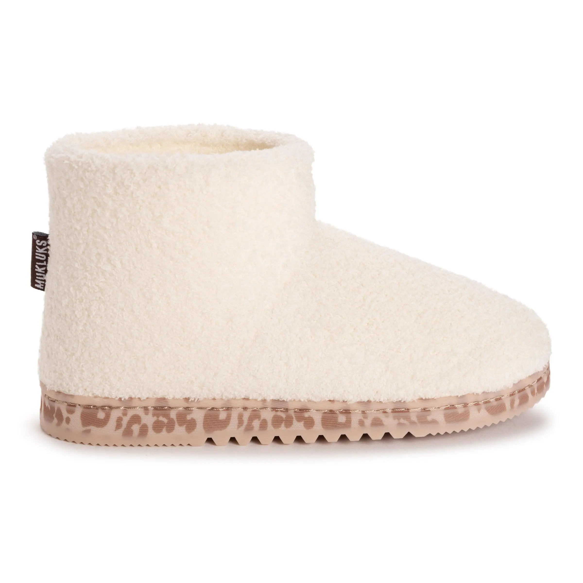 Muk Luks Women's Fabiola Soft Terry Ankle Bootie Slippers, Slip On Casual Footwear Boot with Memory Foam, Indoor-Outdoor Soles, Tumble Dry Low, Terry Cloth, Printed Soles, Do Not Bleach, Cute