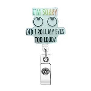 Funny English Letter Design Retractable Badge Holder, Nurse Badge Reel, Acrylic Name Badge Clip, Suitable for Nurses, Nursing Students, Volunteers, Office Workers, Gifts for Colleagues