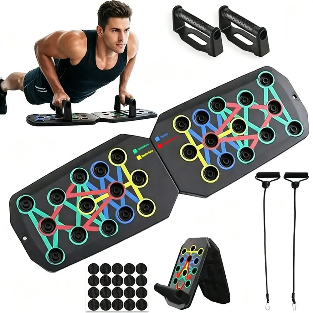 5-in-1 Push-up Board for All Body Types | Non-slip Foldable | Chest Abdominal Muscle Trainer | Home Strength Gear for Men Women, Fitness Gifts(Color Push Up Board With Bands）