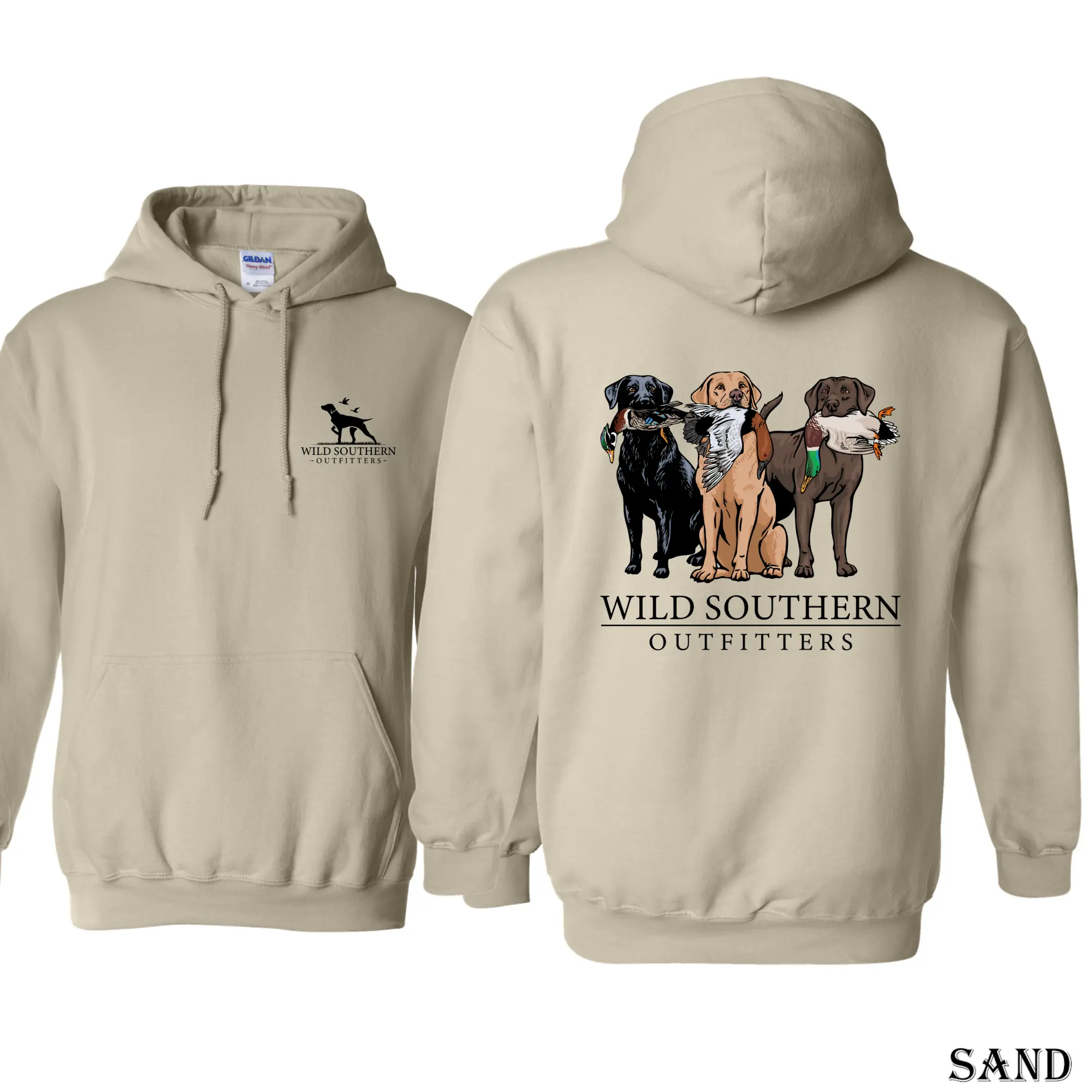 Wild Southern Outfitters Labrador Trio Hoodie, Double-Sided Hunting Dogs Graphic Hoodie, Duck Hunting Hoodie, for Men and Women, Menswear Top