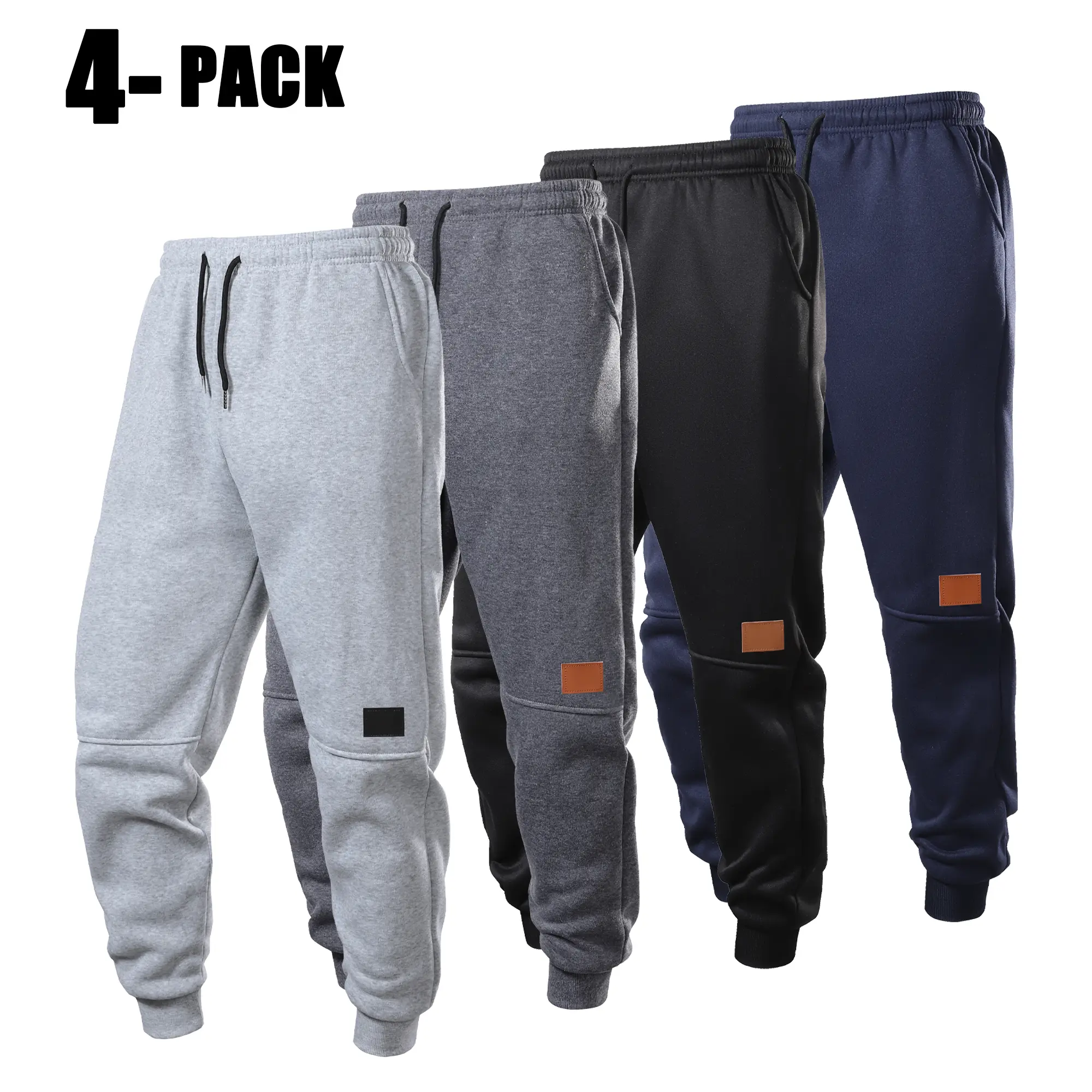 Men’s Basics 4-Pack Universal Jogger Sweatpants - Elastic Waistband, Drawstring, Cuffed Full-Length, Multi-Color, Casual, Sports Fitness, Flexibility and Ease of Movement, s, Light Gray + Dark Gray + Black + Navy Blue, Male