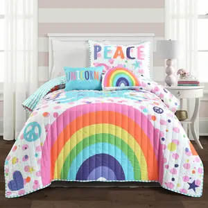 Lush Decor Unicorn Rainbow 4 or 5 Pieces Quilt Set - Includes Quilt, Pillow, and Dec Pillow