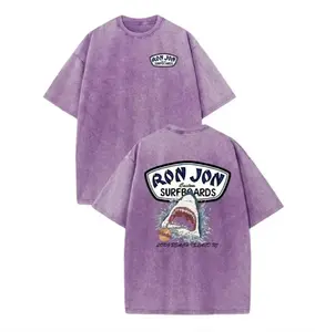 Unisex Ron Jon Surfboards Shark Graphic T Shirt Vintage Washed Heavyweight Cotton Oversized Tee Long Beach Island NJ Great White Retro Surf Beach Aesthetic Grey Acid Wash Mineral Men Women Unisex Skater Coastal Grunge Trendy Summer Outfits Gifts TikTok