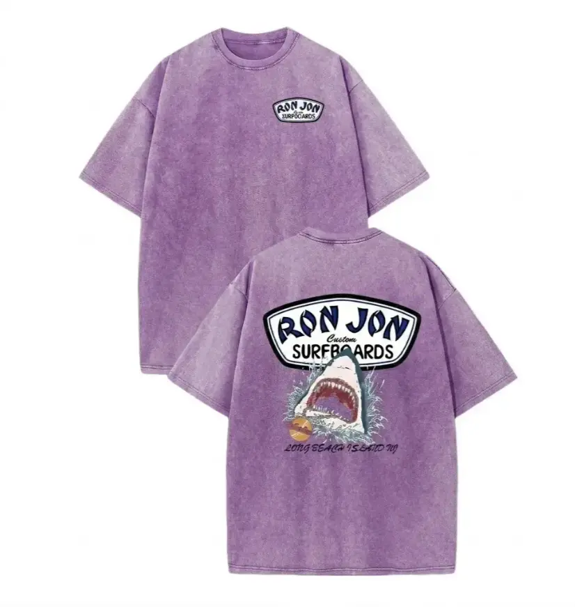 Unisex Ron Jon Surfboards Shark Graphic T Shirt Vintage Washed Heavyweight Cotton Oversized Tee Long Beach Island NJ Great White Retro Surf Beach Aesthetic Grey Acid Wash Mineral Men Women Unisex Skater Coastal Grunge Trendy Summer Outfits Gifts TikTok