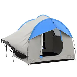 2000mm Waterproof SUV Tent – Car Tent with 3 Doors & Mesh Window. 5-6 Person Capacity. Attach to SUV/Minivan or Standalone. Includes Stakes & Guy Ropes. Gray and Blue