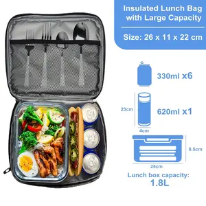 Black Small Flip Cover Lunch Bag Reusable Portable Lightweight For Men Women Adults Office Work Picnic Travel Daily Commute