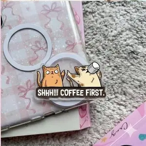 Coffee First MagSafe Phone Grip – Adorable Cats with Coffee Cups, Perfect for Cat Lovers and Coffee Enthusiasts, Ideal for E-Readers
