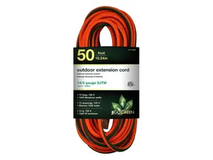 Go Green Power Power 14/3 50' Heavy Duty Extension Cord Lighted End Orange