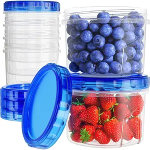6 Pack 16 Oz Airtight Plastic Freezer Food Storage Containers with Twist Top Lids, BPA Free Stackable Leakproof Meal Prep Containers for Soup, Microwave Dishwasher Safe