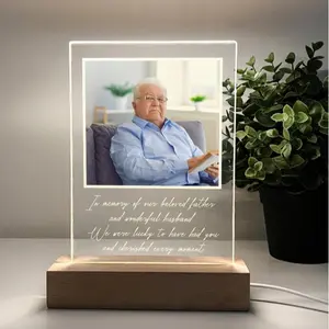 Custom Memorial Photo LED Display – Personalized Wood Stand Display for Loss of Loved One, Mom, Dad, RIP Remembrance Sympathy Bereavement Gift