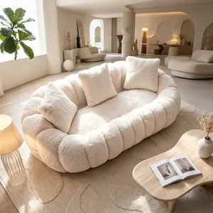 Black Floral Shaped 2-Seater Sofa, Ultra Soft Faux Fur Loveseat with High-Density Foam, Comfy Flower Petal Couch for Living Room, Bedroom, Balcony, No Assembly Required, Space Saving Modern Furniture