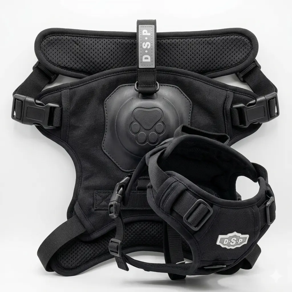 DSP Slip-n-Clip Tactical Dog Harness with Integrated Retractable Leash & Top-Control Handle for Medium and Large Dogs