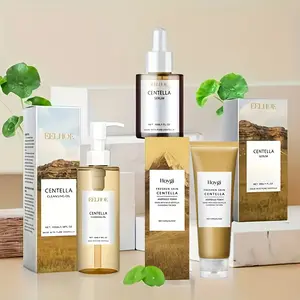 Hot selling 3 piece Centella asiatica set, Centella asiatica essence+makeup remover+facial cleanser, moisturize, mildly clean skin, delicate pores, smooth, tender skin, moisturize essence, create smooth and delicate effect, send to girlfriend and mother