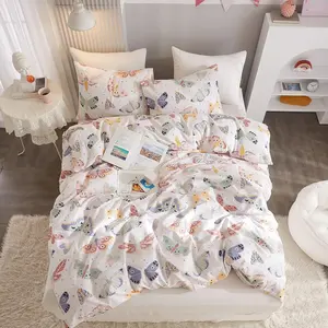 Twin Duvet Cover Kids 100% Cotton Butterfly White Cute Bedding Set 3Pcs Ultra Soft Breathable Patterned Cartoon Comforter for Boys Girls Toddler Teen