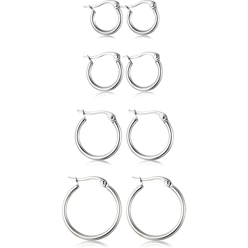Women's 4-Pair Hypoallergenic Huggie Hoop Earrings Set - Stainless Steel Anti-Tarnish Layered Daily Mini Hoops (10-20MM) for Earring Stack, High-Quality Jewelry