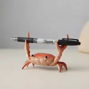 Cute Weightlifting Crab Pen Holder Funny Desk Organizer & Creative Office Decor Gift in Purple Green Blue Red Styles