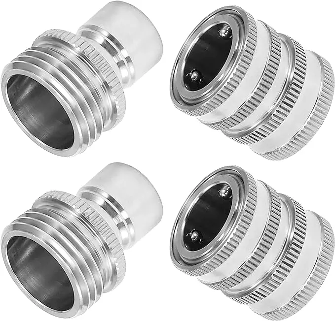 M MINGLE Garden Hose Metal Quick Connect Fittings - 3/4 in GHT Stainless Steel 2-Pack, Leak Proof Hose Quick Connect Nozzles, Secure Outdoor Pipe Fitting Set, Father's Day Gift