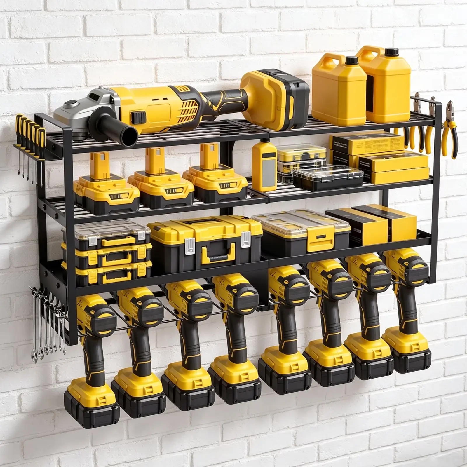 Power Tool Organizer Wall Mount, 4 Layer Heavy Duty Loads 400 lbs, with 8 Drill Holder, Large Tool Storage Rack for Workshop/Utility Room