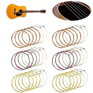 6-Set Pack (36 Strings) — Acoustic Guitar Replacement Strings: Colored Acoustic Guitar Strings suitable for Acoustic-Electric Guitars, Beginners, and Experienced Players. Replacement Strings for Acoustic Guitars.