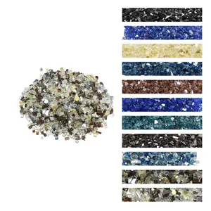 VEVOR Fire Glass, 10 LBS / 4.5 KG High-Temperature Resistant Fireplace Rocks, 1/2-Inch / 12.7 mm Reflective Firepit Glass Rock, High Luster Stone Landscaping for Fire Pit Table, Copper + Clear + Gold